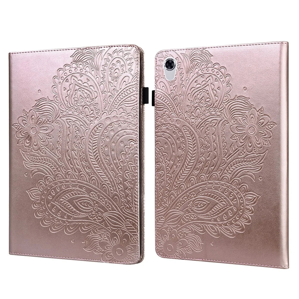 Imprinted Flower Pattern Leather Wallet Stand Tablet Protective Shell for Lenovo Tab M10 HD Gen 2 - Rose Gold - 1