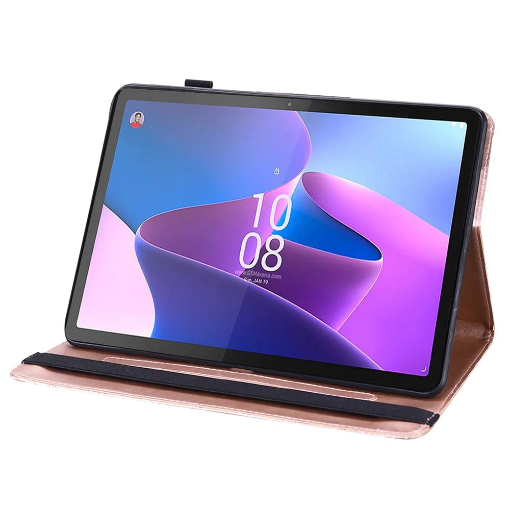 Imprinted Flower Pattern Leather Wallet Stand Tablet Protective Shell for Lenovo Tab M10 HD Gen 2 - Rose Gold - 2