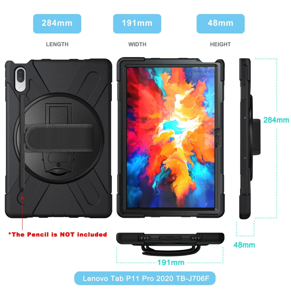 360 Degree Swivel Kickstand Design PC + Silicone Hybrid Protective Tablet Case + Shoulder Strap for Lenovo Tab P11 Pro TB-J706F - Black - 2