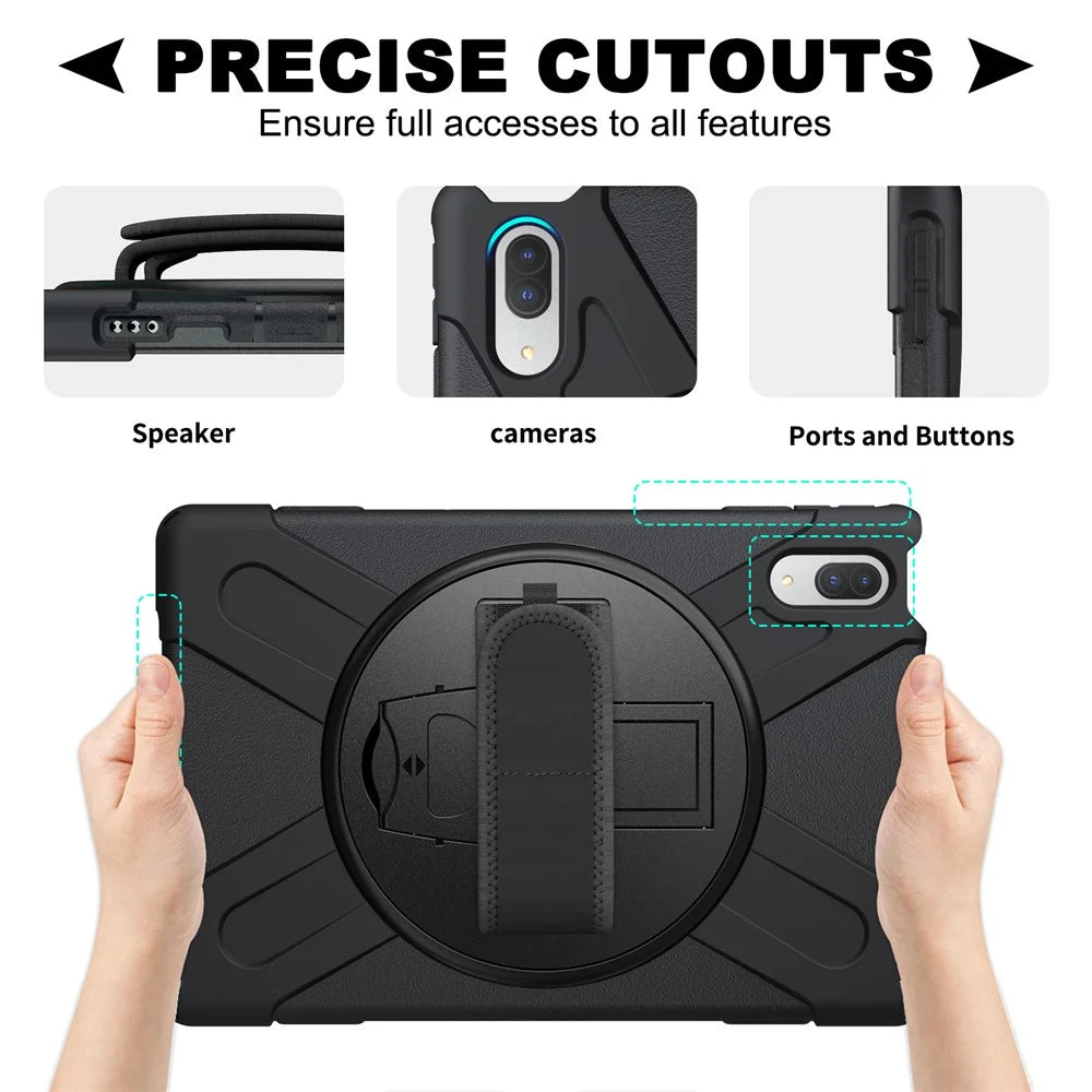 360 Degree Swivel Kickstand Design PC + Silicone Hybrid Protective Tablet Case + Shoulder Strap for Lenovo Tab P11 Pro TB-J706F - Black - 3