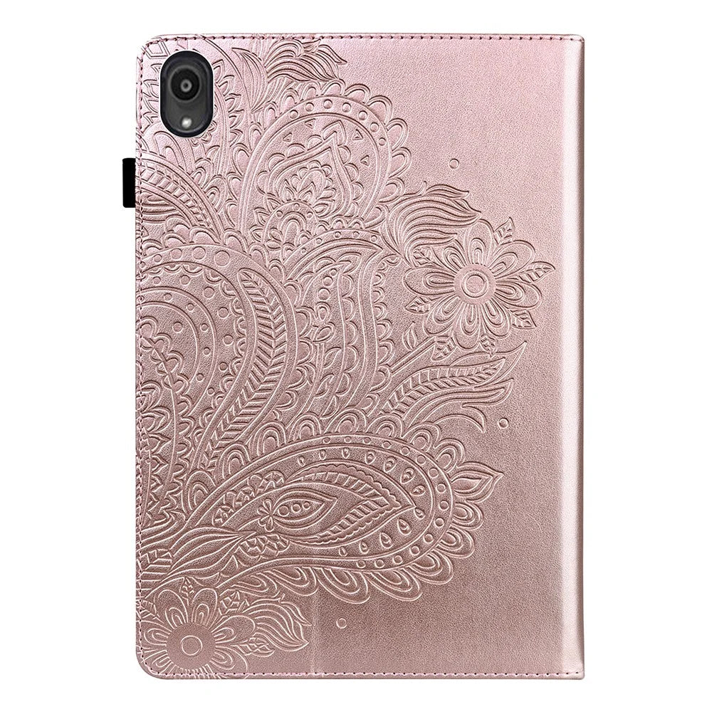 Imprinted Peafowl Flower Pattern Design Leather Tablet Wallet Stand Protective Shell for Lenovo Tab P11 TB-J606F / Tab P11 5G - Rose Gold - 2