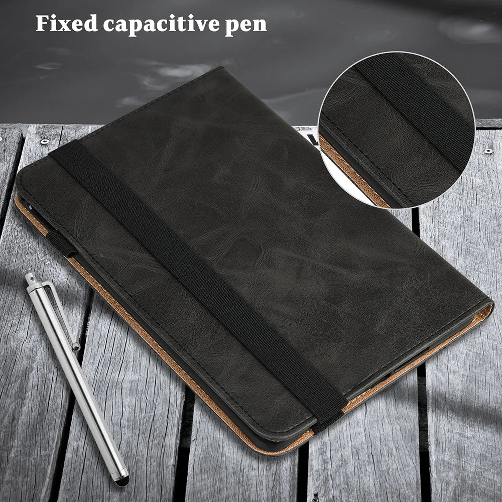 Drop-Resistant Plain Leather Tablet Stand Cover with Card Holder and Pen Strap for Lenovo Tab P11 TB-J606F / Tab P11 5G - Black - 5