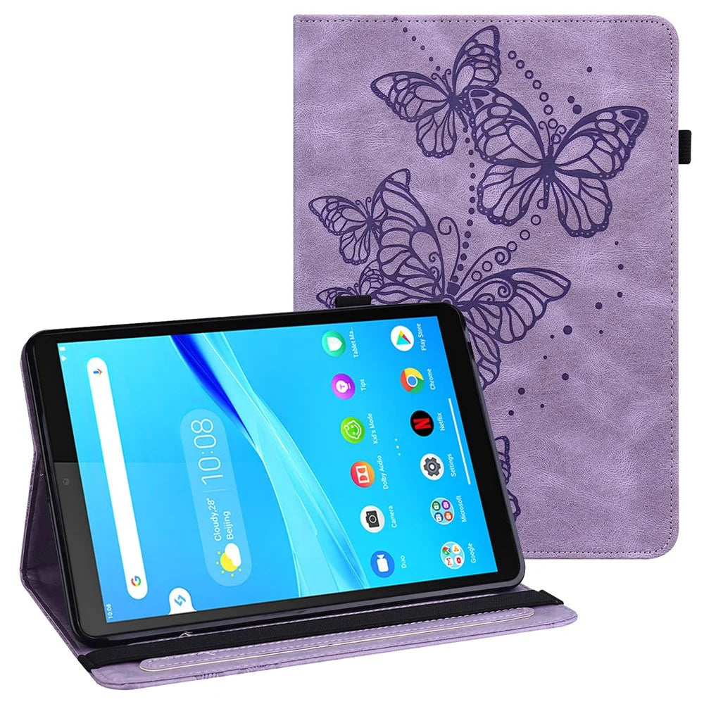 Imprinted Butterfly Pattern PU Leather Folio Stand Case with Card Holders and Elastic Band for Lenovo Tab M10 HD Gen 2 TB-X306X - Purple - 1