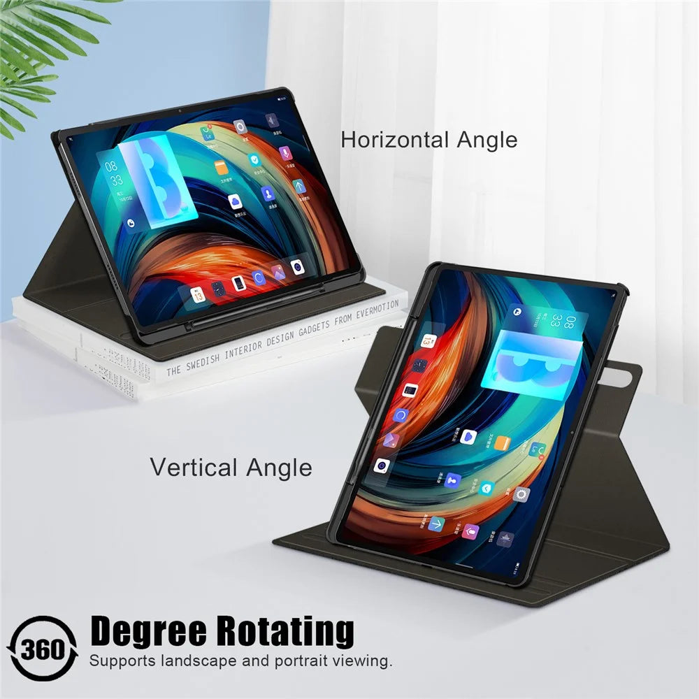 For Lenovo Tab P12 Pro 12.6 inch PU Leather Rotary Stand Tablet Case with Auto Wake/Sleep - Black - 7