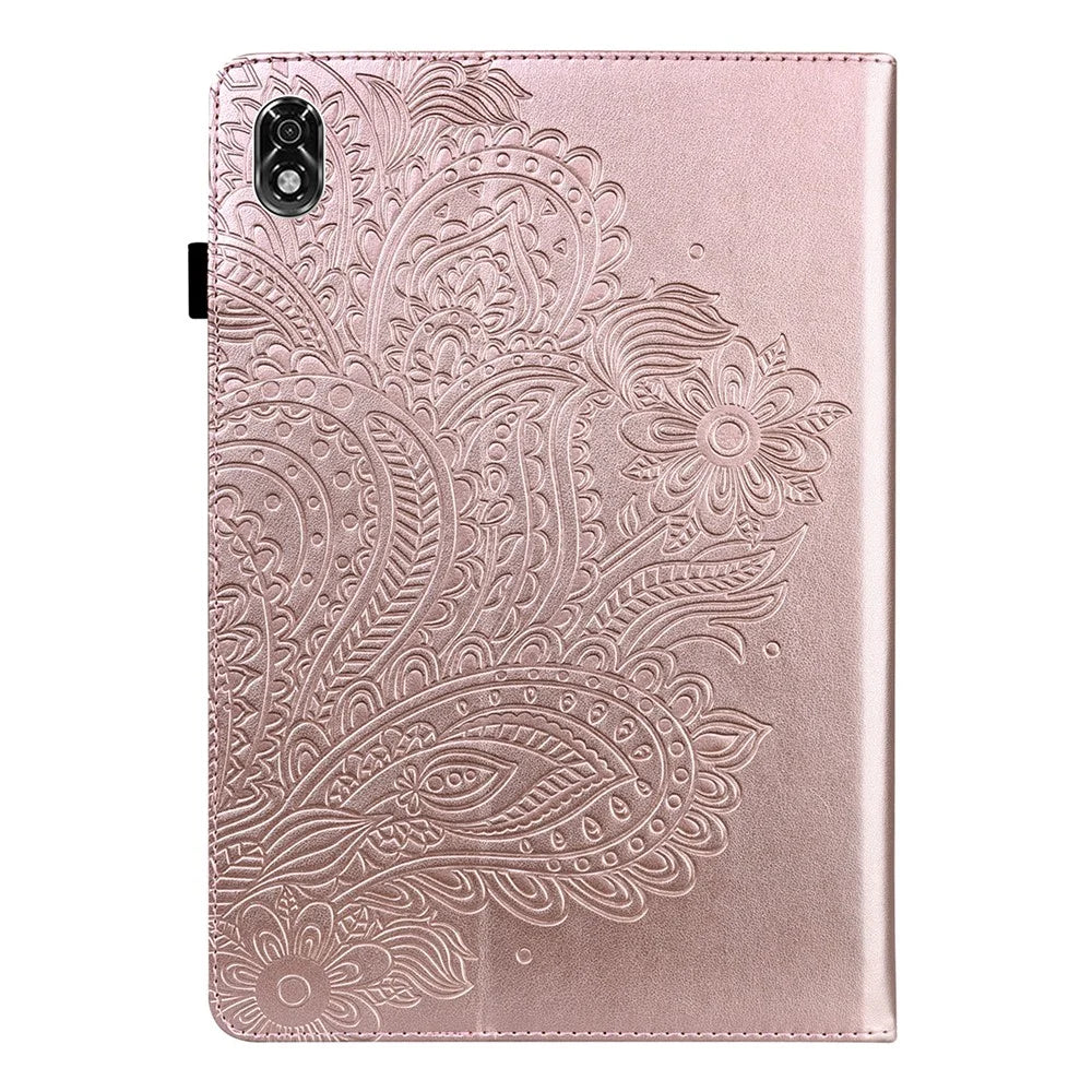 For Lenovo Legion Y700 Elastic Band Anti-fall Imprinting Flower Card Slots Stand Design PU Leather Tablet Cover Case - Rose Gold - 2