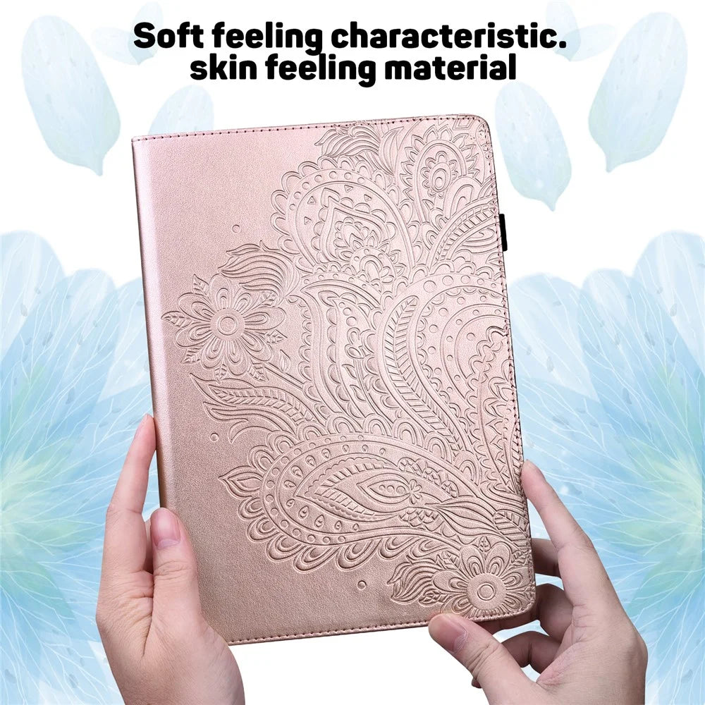 For Lenovo Legion Y700 Elastic Band Anti-fall Imprinting Flower Card Slots Stand Design PU Leather Tablet Cover Case - Rose Gold - 3