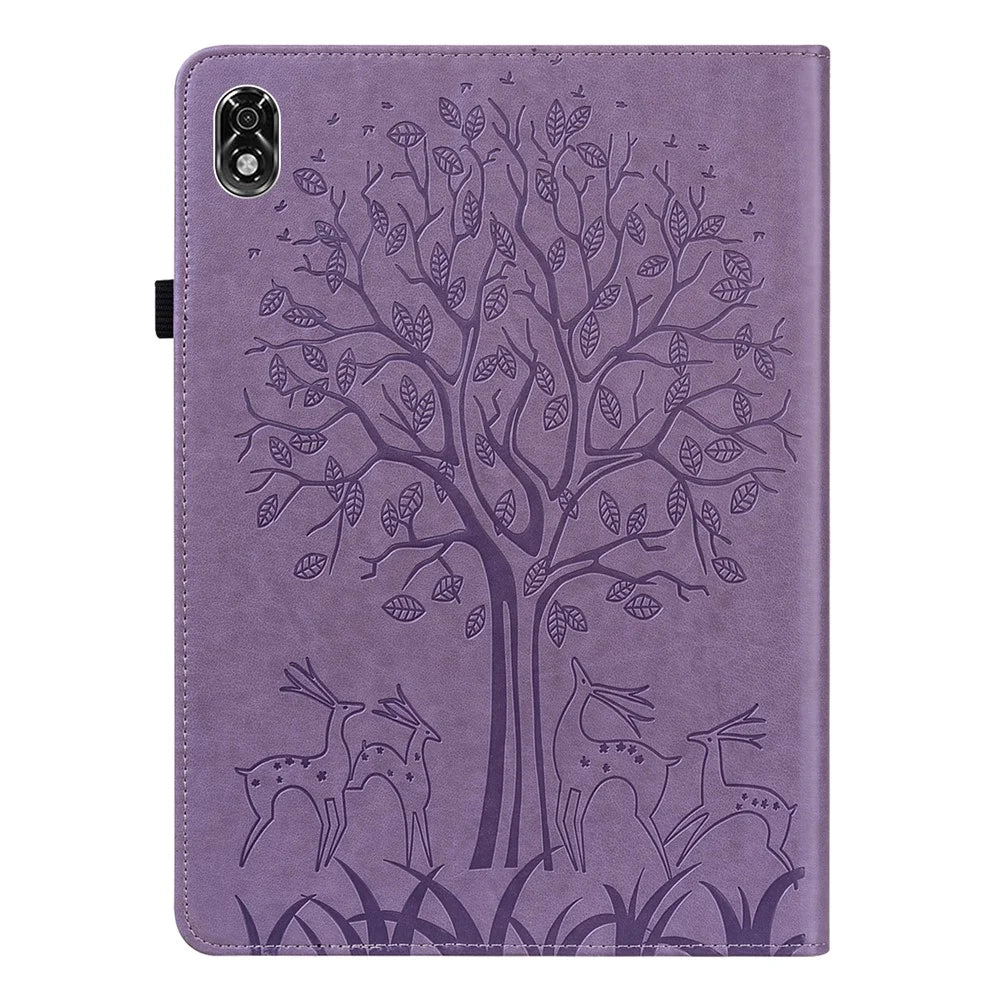 For Lenovo Legion Y700 Elastic Band Design Imprinting Tree Deer Pattern Card Slots Stand Shockproof PU Leather Tablet Cover Case - Purple - 2