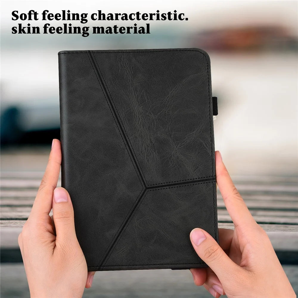 For Lenovo Legion Y700 Line Imprinted Adjustable Stand PU Leather Auto Wake/Sleep Drop-proof Tablet Case with Card Slots - Black - 7