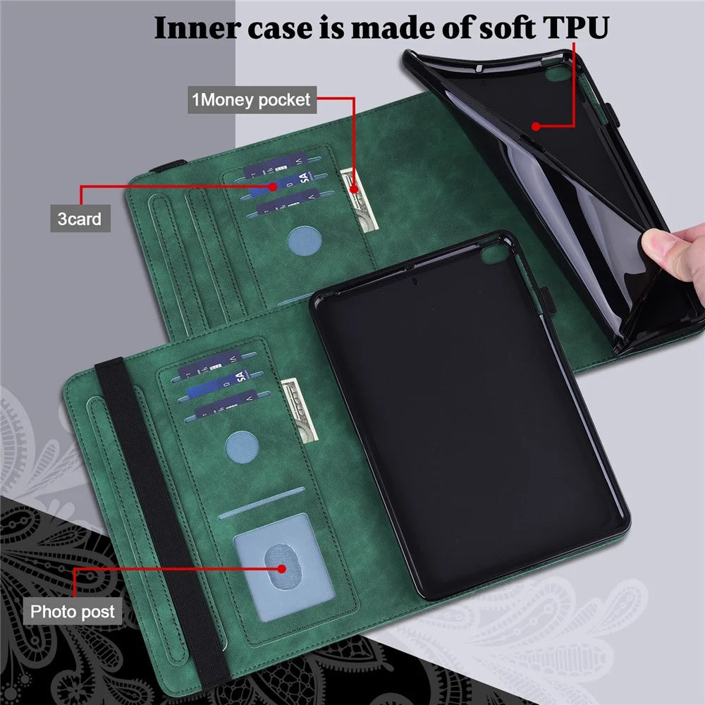 For Lenovo Tab K10 (TB-X6C6F TB-X6C6L TB-X6C6X) (2021) Flower Imprinting Auto Wake/Sleep Tablet Cover Stand Wallet Anti-drop Leather Case - Green - 4