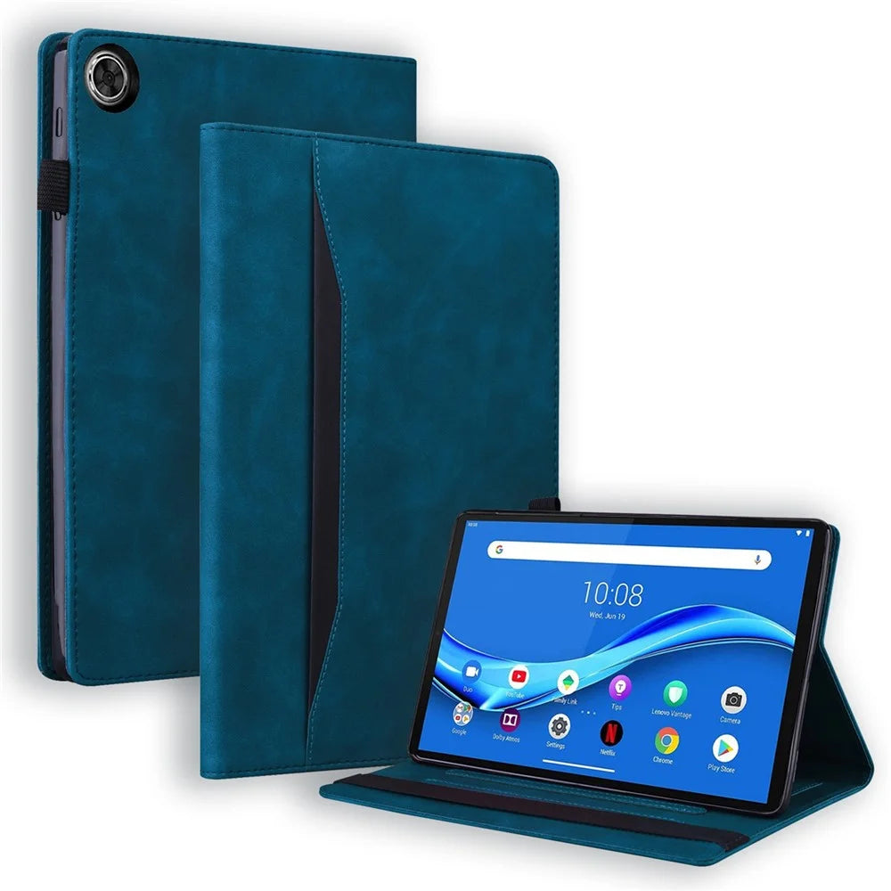 For Lenovo Tab M10 Plus (3rd Gen) 10.6 inch Tablet Case PU Leather Stand Wallet Elastic Drop-Proof Shell with Pencil Holder - Blue - 1