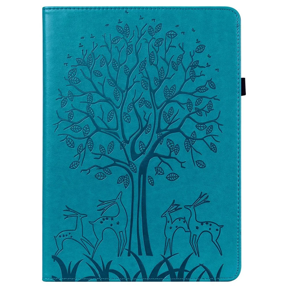 For Lenovo Tab M10 Plus (3rd Gen) Imprinting Tree Deer Pattern Tablet Case PU Leather Card Slots Stand Shell - Blue - 2