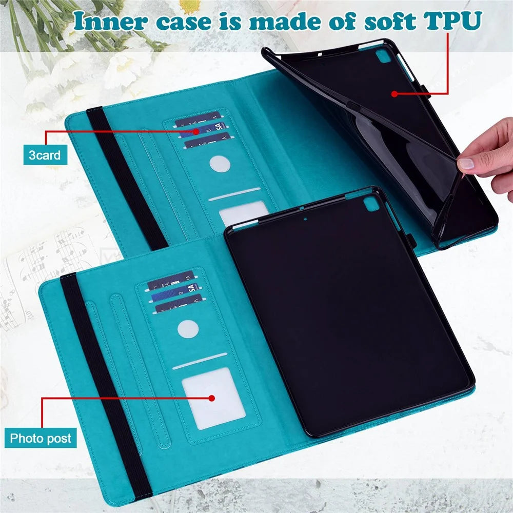For Lenovo Tab M10 Plus (3rd Gen) Imprinting Tree Deer Pattern Tablet Case PU Leather Card Slots Stand Shell - Blue - 5