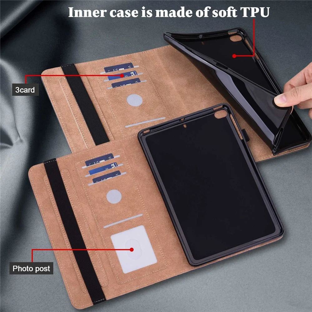 For Lenovo Tab M10 Plus (3rd Gen) / Xiaoxin Pad 2022 10.6 inch Line Imprinted PU Leather Card Holder Tablet Case with Elastic Band Closure - Black - 6