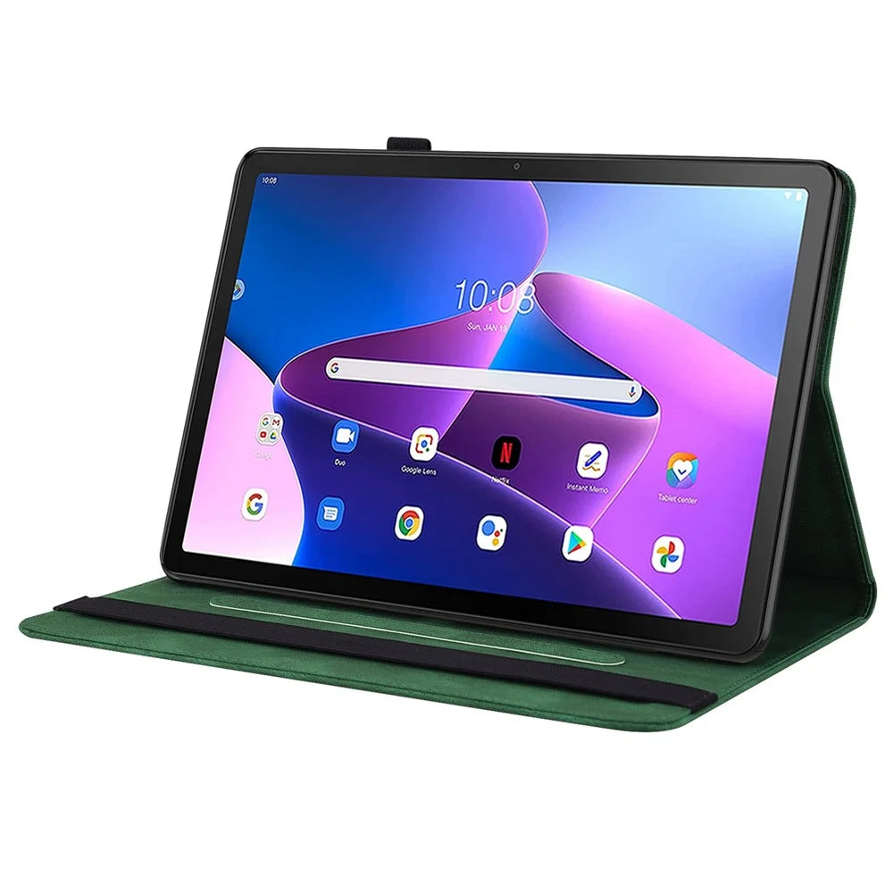 For Lenovo Tab M10 Plus (3rd Gen) Butterfly Flower Imprinted Card Slot PU Leather Tablet Case Stand Cover with Elastic Band - Green - 2