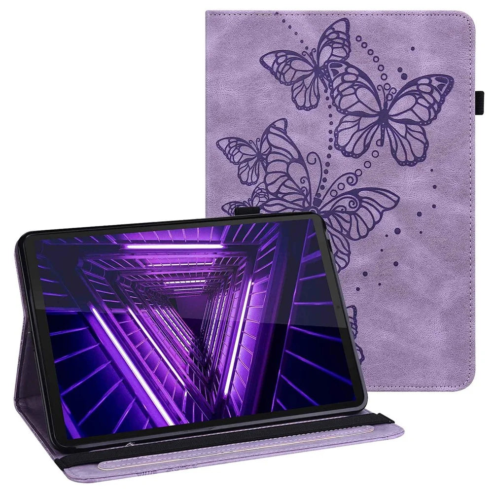 For Lenovo Tab M10 Plus (3rd Gen) / Xiaoxin Pad 2022 10.6 inch PU Leather Tablet Case Imprinting Butterflies Stand Card Holder - Purple - 1