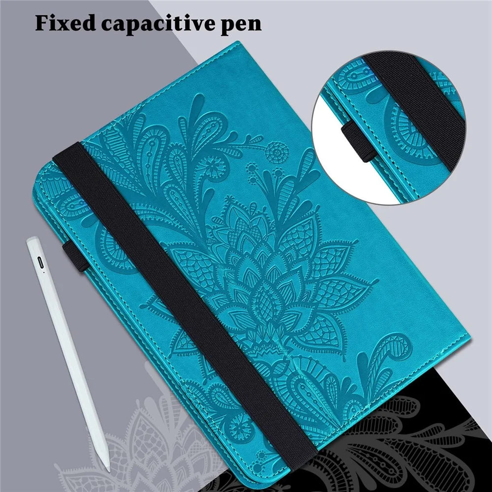 For Lenovo Tab M10 Plus (3rd Gen) / Xiaoxin Pad 2022 10.6 inch Flower Imprinting PU Leather Inner TPU Tablet Case Stand Wallet Cover  - Blue - 6