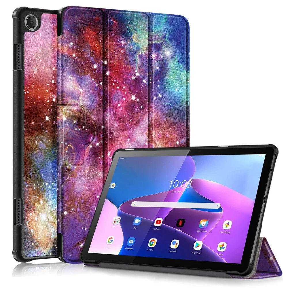 For Lenovo Tab M10 (Gen 3) 10.1 inch 328F Pattern Printing Auto Wake/Sleep PU Leather Case Trifold Stand Folio Cover - The Milky Way - 1