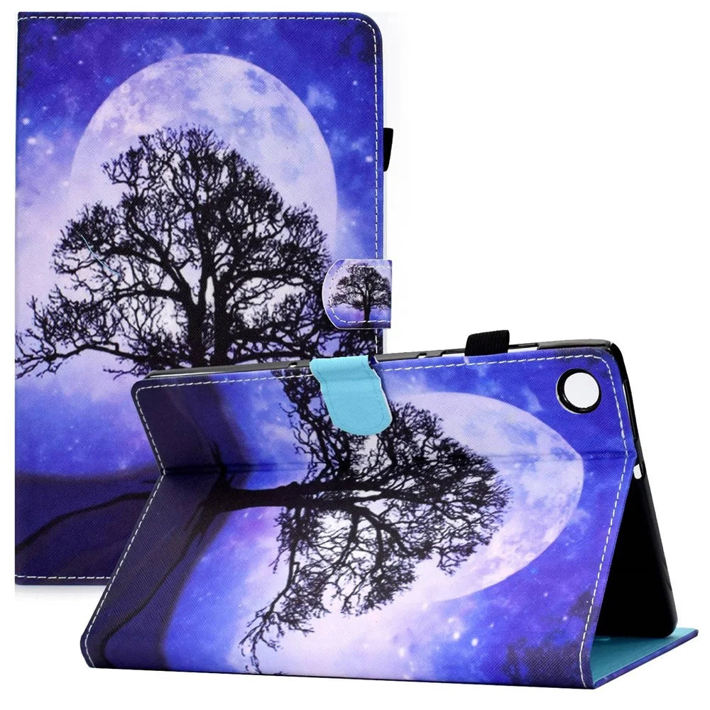 For Lenovo Tab M10 Plus (3rd Gen) / Xiaoxin Pad 2022 10.6 inch PU Leather Smart Auto Wake / Sleep Cover A3 Pattern Printing Stand Card Slots Protective Tablet Case with Pencil Holder - Life Tree - 1