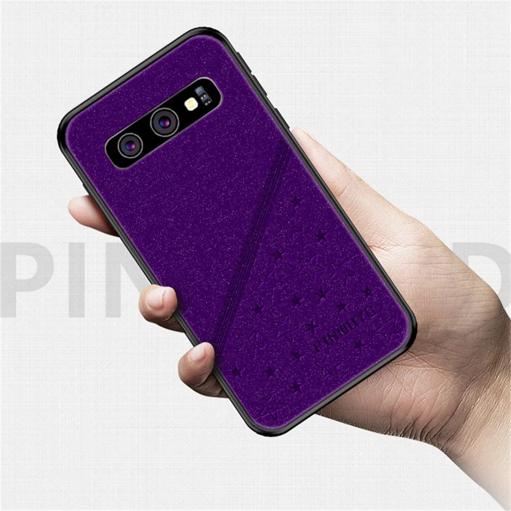 PINWUYO 360° Hemming Design Imprinting PU Leather Coated Hybrid Phone Cover Shell for Samsung Galaxy S10 - Blue - 5