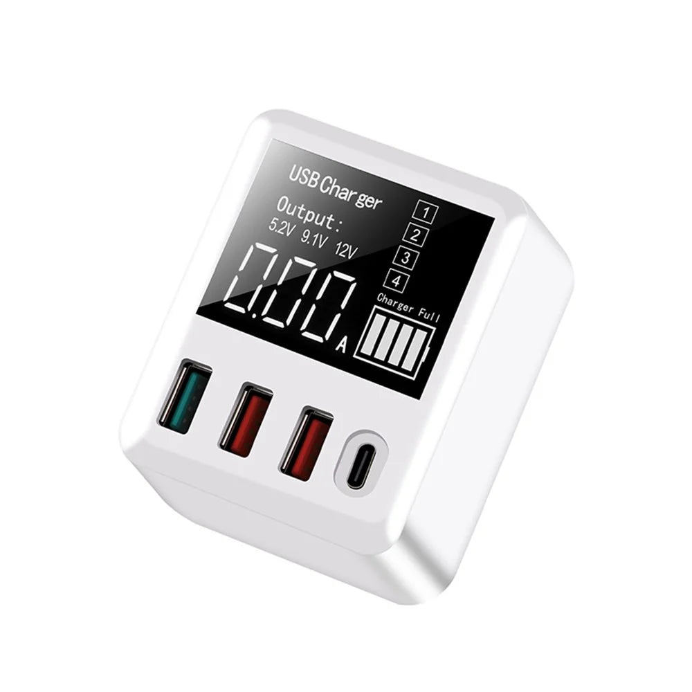 A9T+ USB+Type C 4-Port 40W Quick Charge Wall Adapter PD QC 3.0 Fast Charger with LCD Display - AU Plug - 1