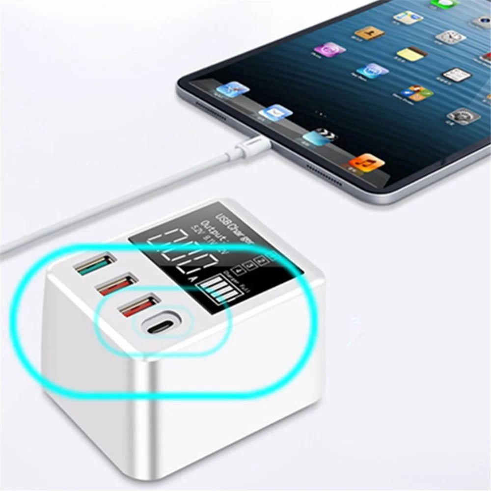 A9T+ USB+Type C 4-Port 40W Quick Charge Wall Adapter PD QC 3.0 Fast Charger with LCD Display - AU Plug - 6