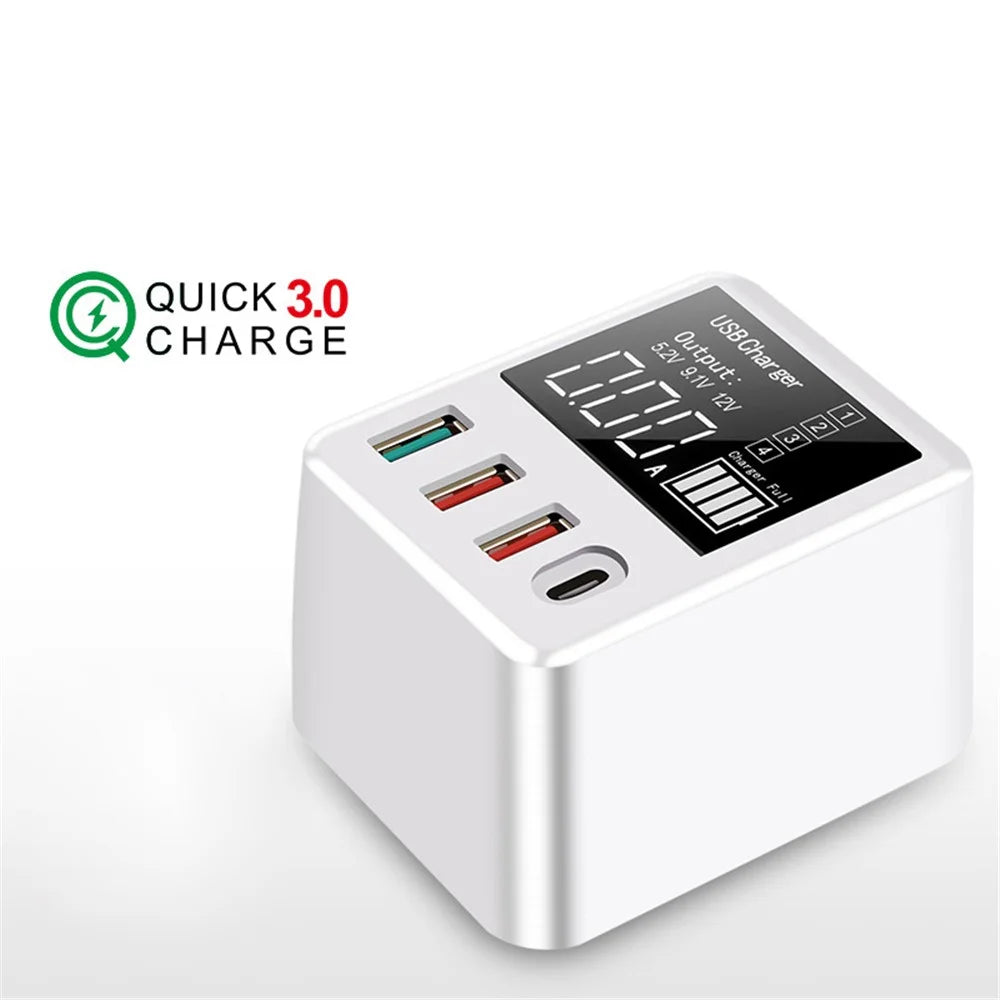 A9T+ USB+Type C 4-Port 40W Quick Charge Wall Adapter PD QC 3.0 Fast Charger with LCD Display - AU Plug - 7