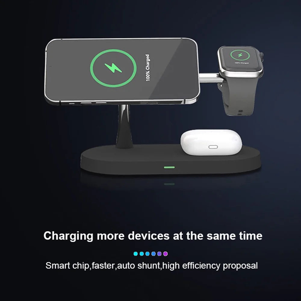 T268 5 in 1 Magnetic Wireless Charger for iPhone / Apple Watch / AirPods Charging Station - Black - 4