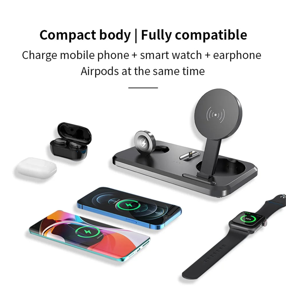 UV-06 3-in-1 15W Wireless Charger Foldable Qi Fast Charging Stand Dock for iPhone Samsung iWatch AirPods - 5