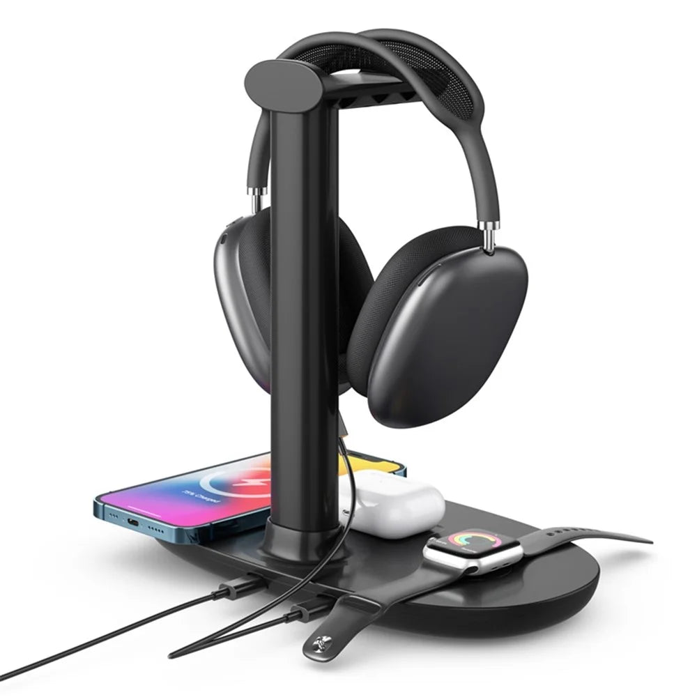 4-in-1 15W Wireless Charger Qi Fast Charging Dock Headset Holder for Apple Watch AirPods Mobile Phone - 3