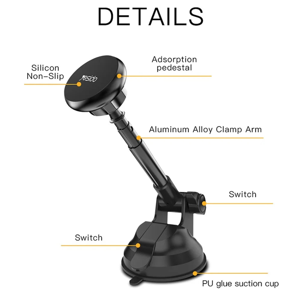 YESIDO C41 Universal Dashboard Suction Cup Magnetic Car Phone Holder Mount for 4-7 inches - Black - 4