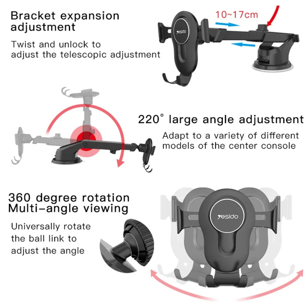 YESIDO C44 Universal Dashboard Car Phone Holder Bracket Mount for 3.5-6 inches Phones - 5