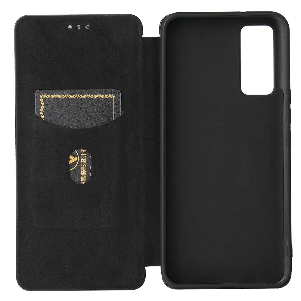 Auto-absorbed Stand Cover for ZTE Axon 20 5G (ZTE A20 5G) Carbon Fiber Texture Leather Case - Black - 5