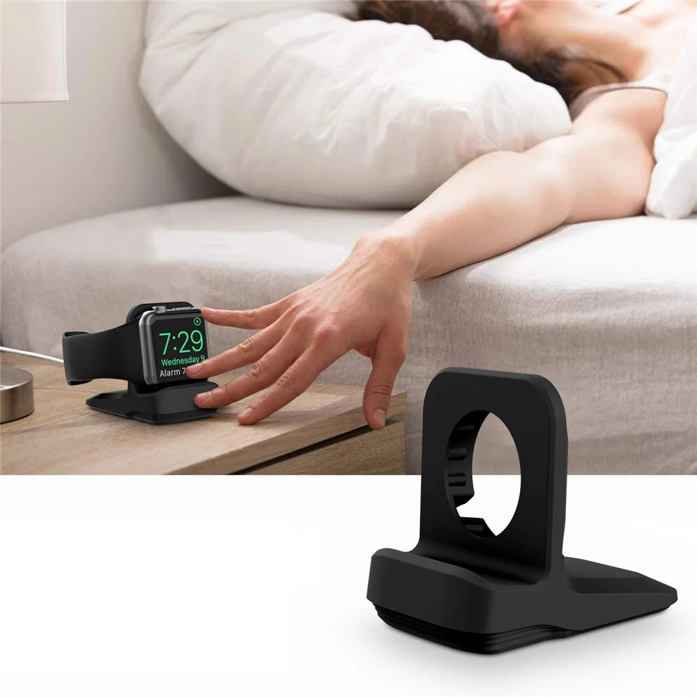 Silicone Base Phone Holder Charger Stand Charging Dock Station Bracket for Apple Watch - Black - 6