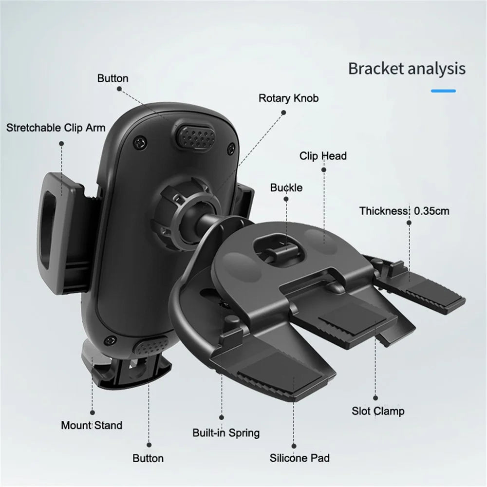 ZY-CD02 Car CD Slot Mount Automatic Lock 360° Rotation Phone Holder Stand - Black - 7