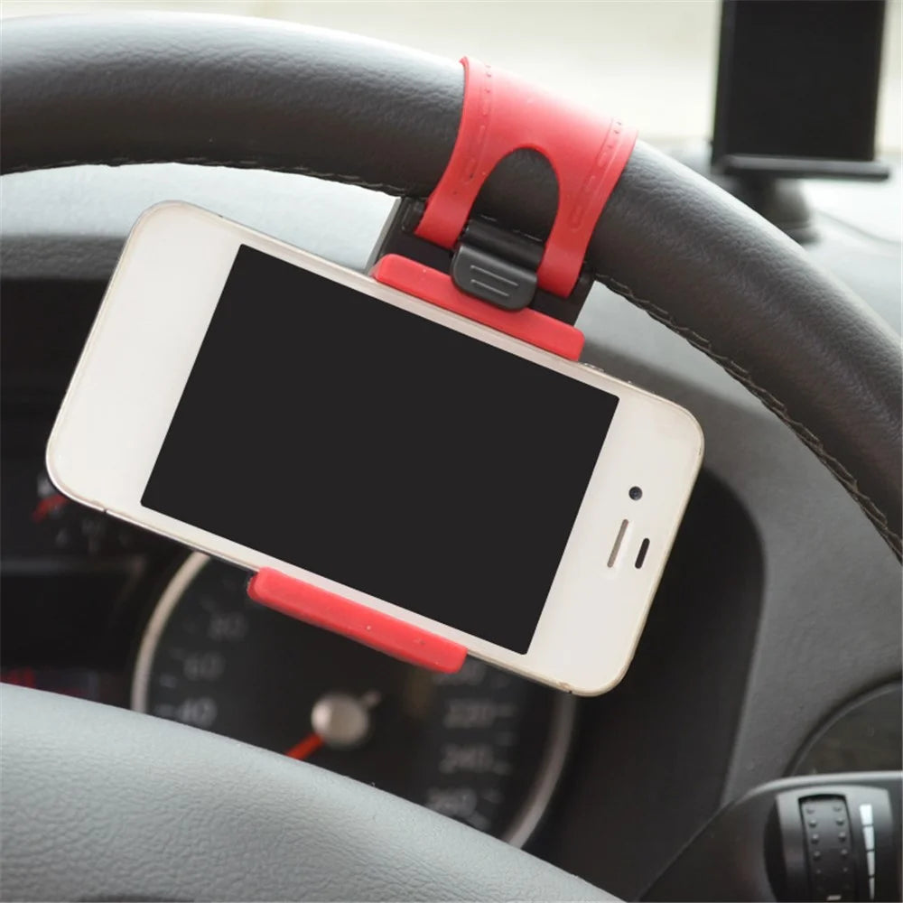 Car Phone Holder Steering Wheel Hanging Mount Mobile Phone GPS Clip Bracket - Red - 6