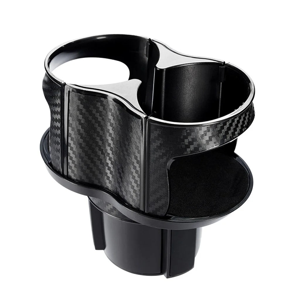 SB-1077 Car Vehicle Dual Cup Holder Water Bottle Drink Rack - Carbon Fiber Black/Silver Edge - 1