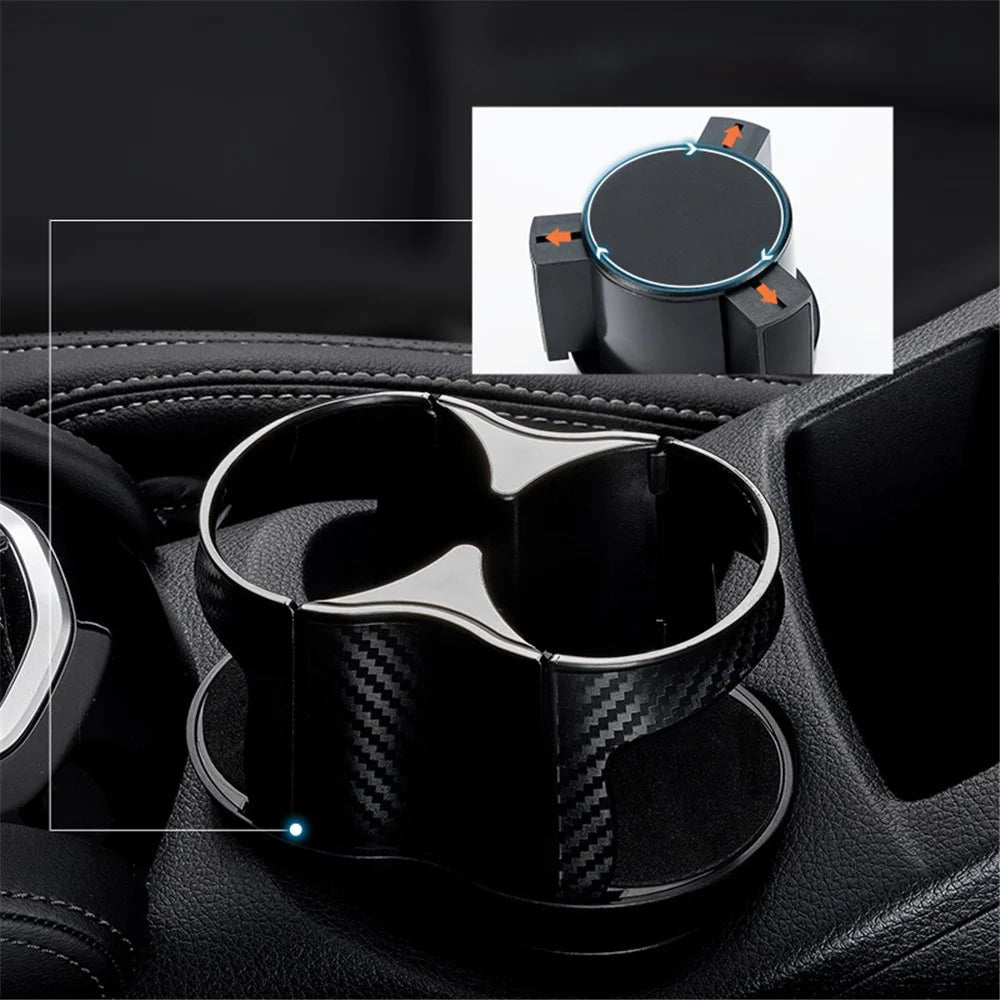 SB-1077 Car Vehicle Dual Cup Holder Water Bottle Drink Rack - Carbon Fiber Black/Silver Edge - 3