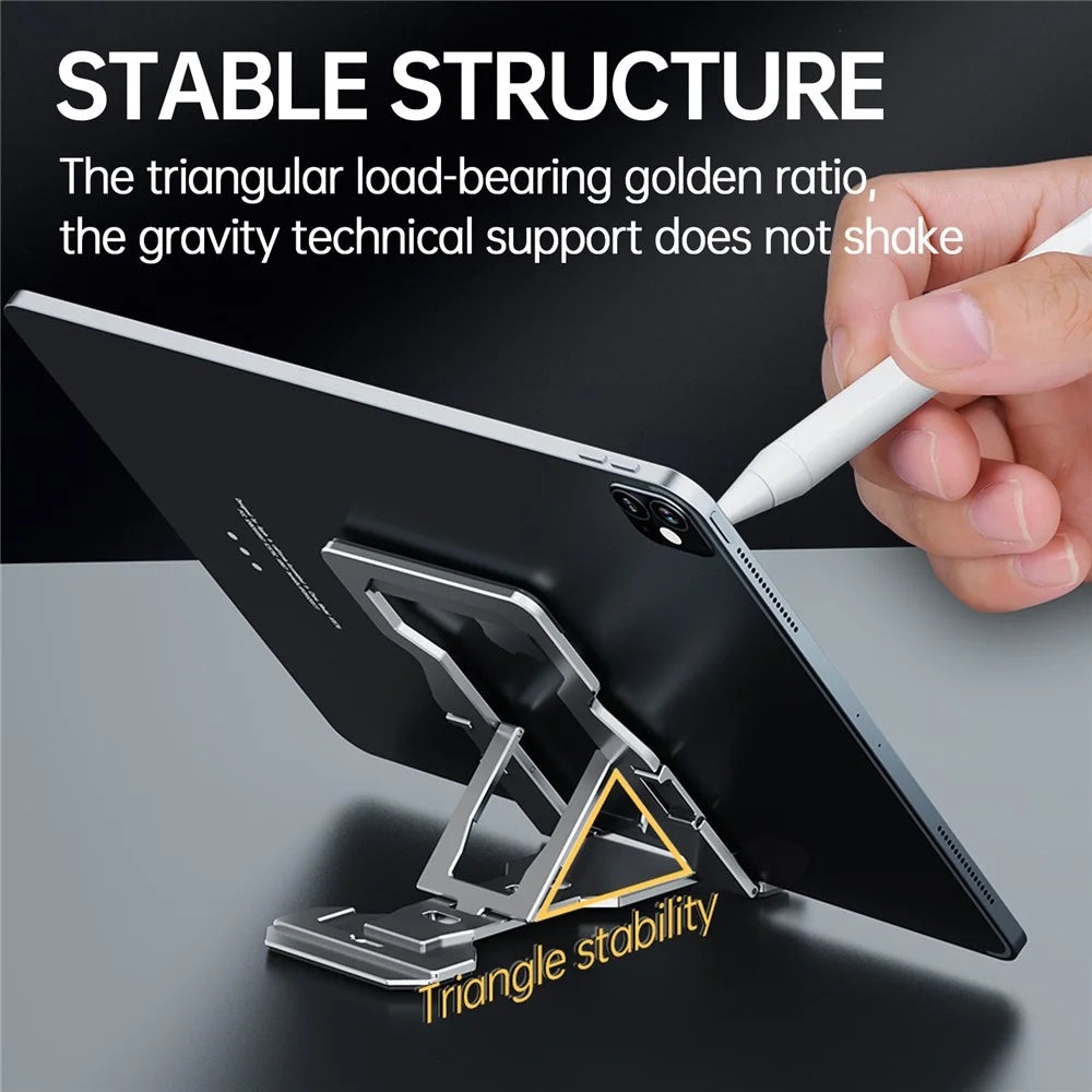 Portable Foldable Aluminum Alloy Cell Phone Holder Adjustable Desktop Phone Bracket Stand - Grey - 7