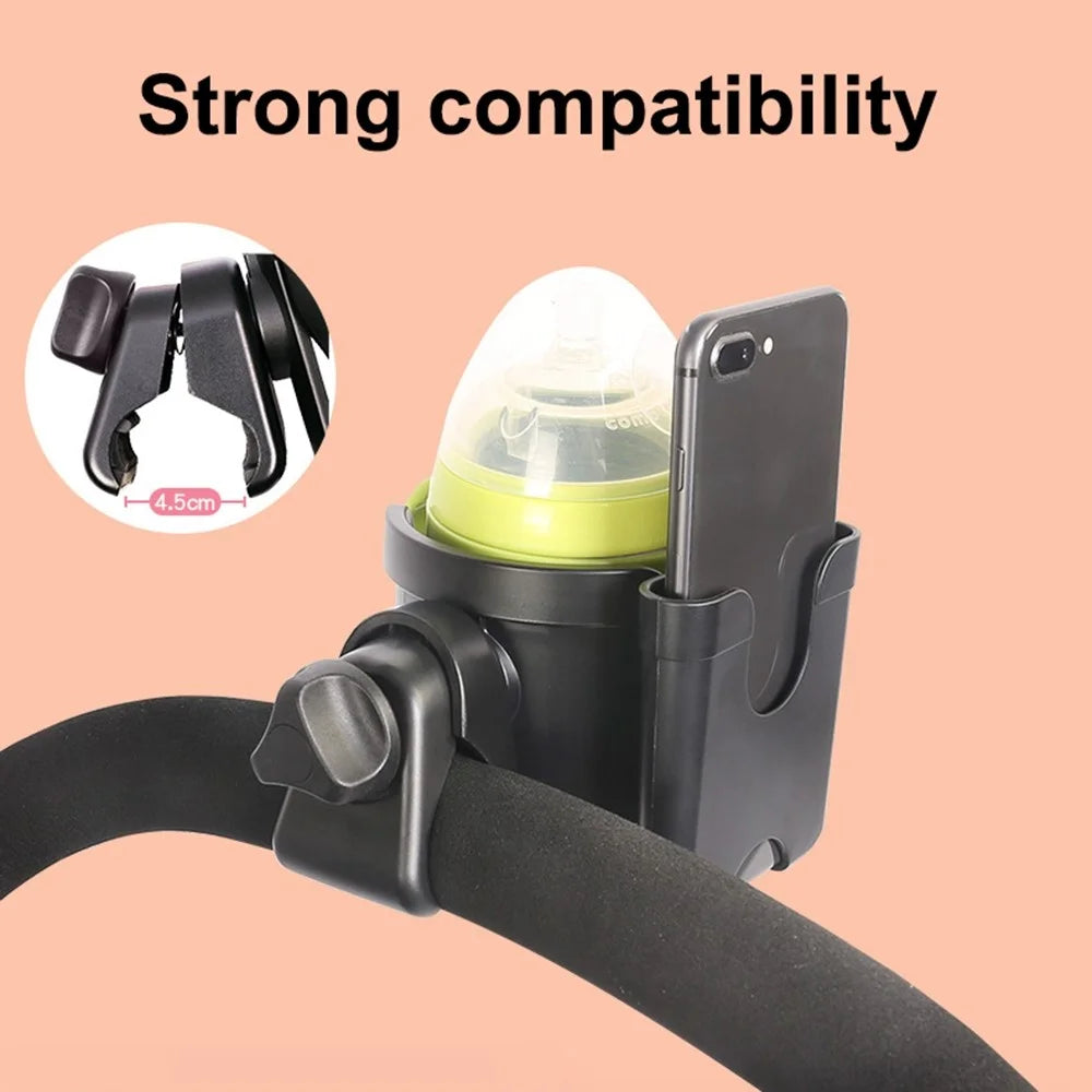Infant Baby Stroller 2-in-1 ABS Milk Bottle Cup Holder Organizer with Phone Holder - Black - 5