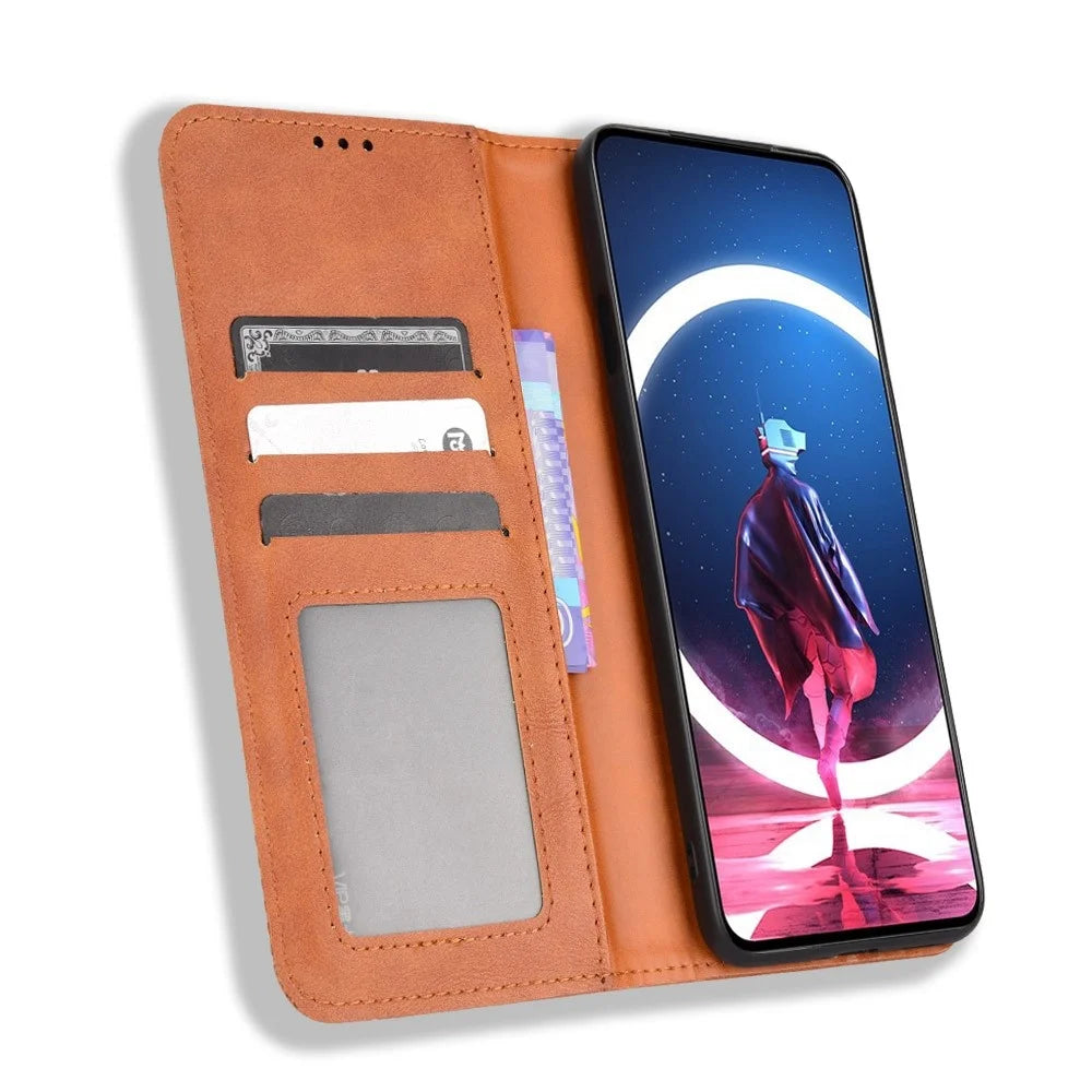 For ZTE nubia Red Magic 7 Pro Mosaic Imprinted Auto Closing Magnetic Phone Case Retro Texture PU Leather+TPU Wallet Stand Cover - Brown - 2