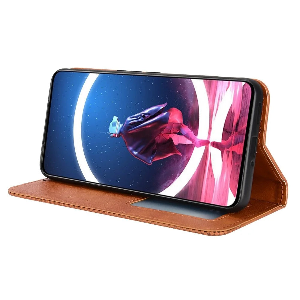 For ZTE nubia Red Magic 7 Pro Mosaic Imprinted Auto Closing Magnetic Phone Case Retro Texture PU Leather+TPU Wallet Stand Cover - Brown - 3
