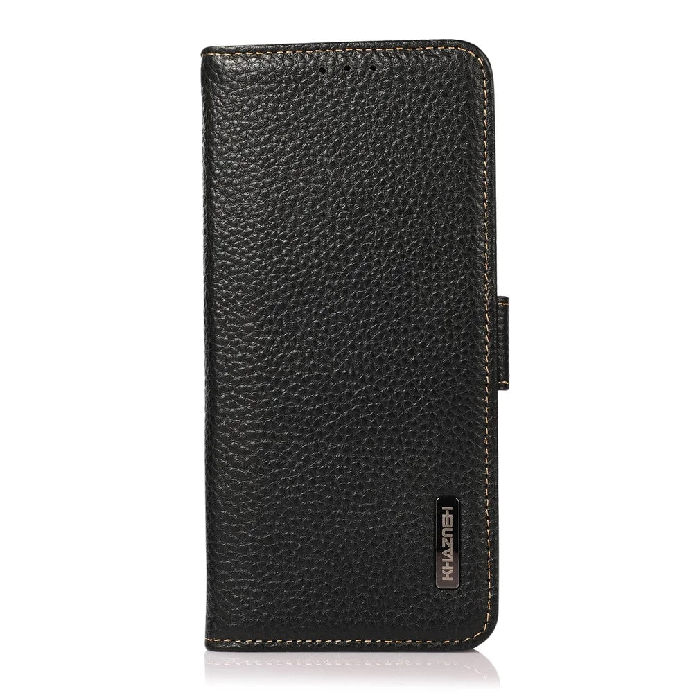 KHAZNEH Litchi Texture Genuine Leather Anti-theft Swiping Design Stand Wallet Phone Case for Google Pixel 6 Pro - Black - 2