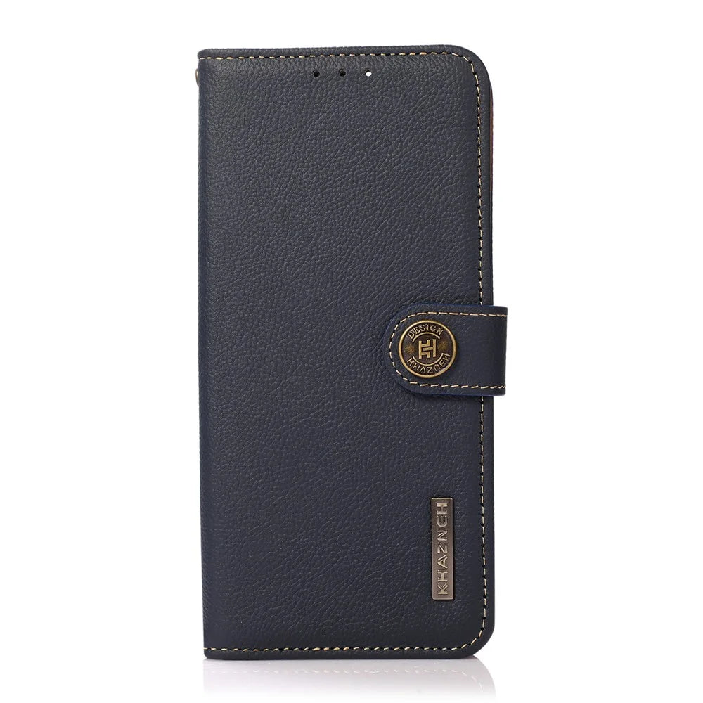KHAZNEH Genuine Leather Phone Shell Case with RFID Anti-theft Swiping Design for Google Pixel 6 Pro - Blue - 2