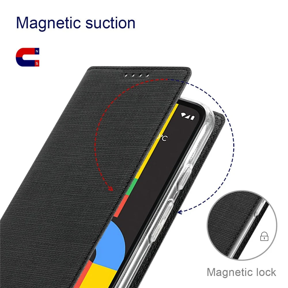 VILI DMX Series PU Leather Flip Folio Magnetic Protective Stand Cover with Card Slot Holder for Google Pixel 6 - Black - 2