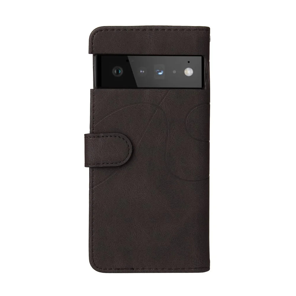 For Google Pixel 6 Leather Case Wallet Stand Color Splicing Phone Cover - Black - 3