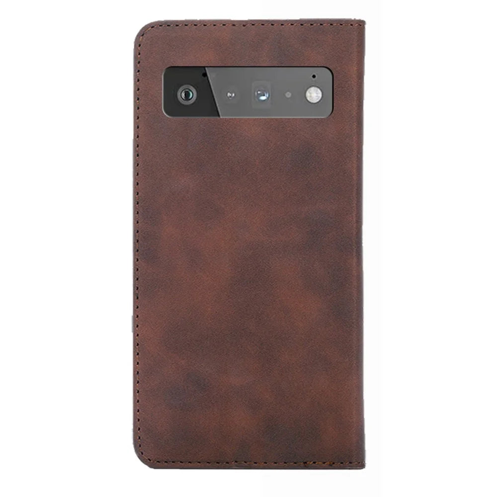 Card Slots Design Full Protection Magnetic Auto-absorbed Skin-touch Leather Stand Case for Google Pixel 6 Pro - Dark Brown - 3