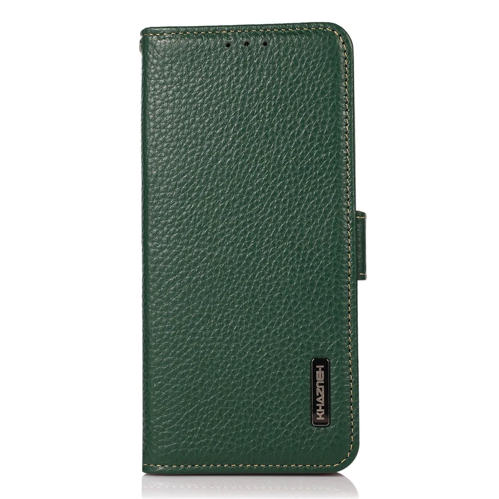 KHAZNEH Genuine Leather Litchi Texture Protective Cover RFID Blocking Phone Case for Google Pixel 6a - Green - 2