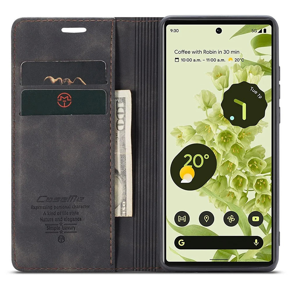 CASEME 013 Series Wallet Stand Design Lightweight Auto-absorbed PU Leather Flip Folio Phone Case for Google Pixel 6 - Black - 2