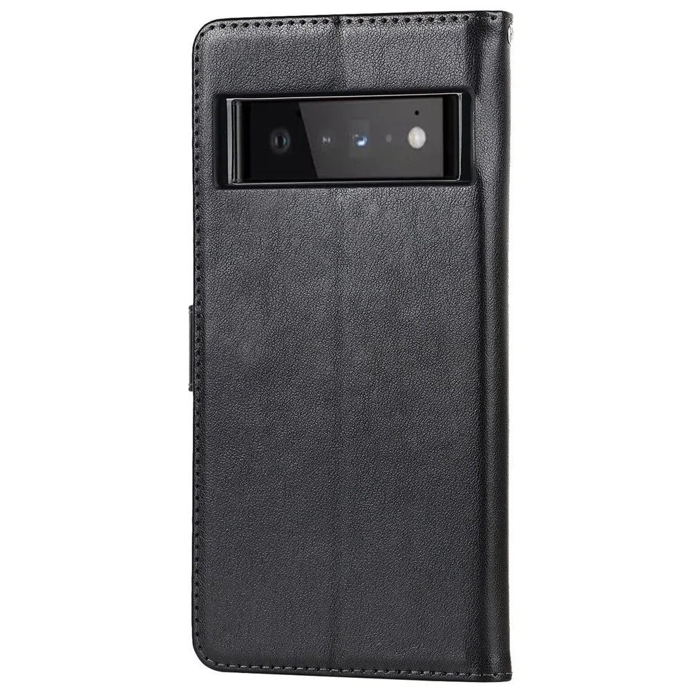 R61 Texture Felled Seam PU Leather Cover Wallet Phone Case Shell with Foldable Stand for Google Pixel 6 Pro - Black - 3