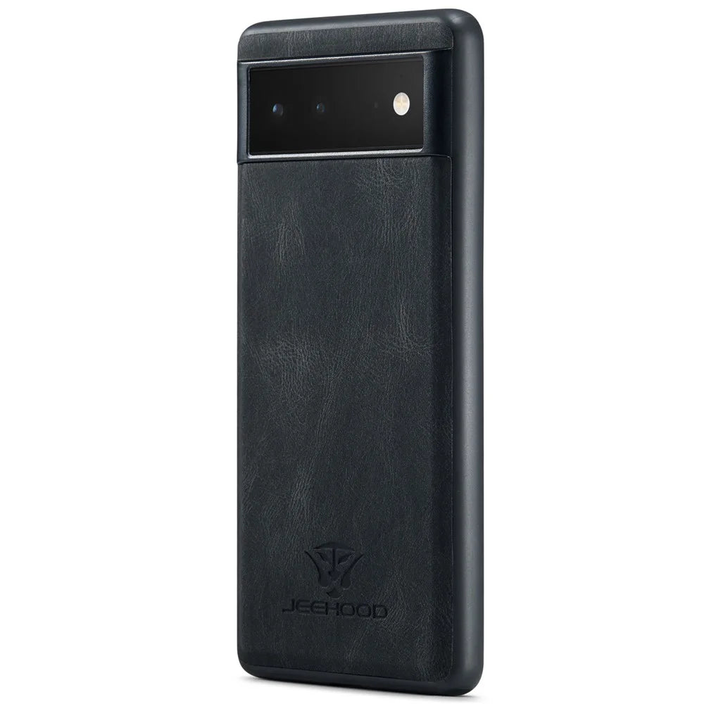 JEEHOOD Kickstand Function Detachable 2-in-1 Phone Case Drop-proof Wallet Magnetic Design Leather Coated TPU Cover for Google Pixel 6 - Black - 4